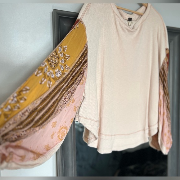 Free People Blossom Printed Balloon-Sleeve Thermal Top Paisley Ballet Pink Large - Picture 4 of 16